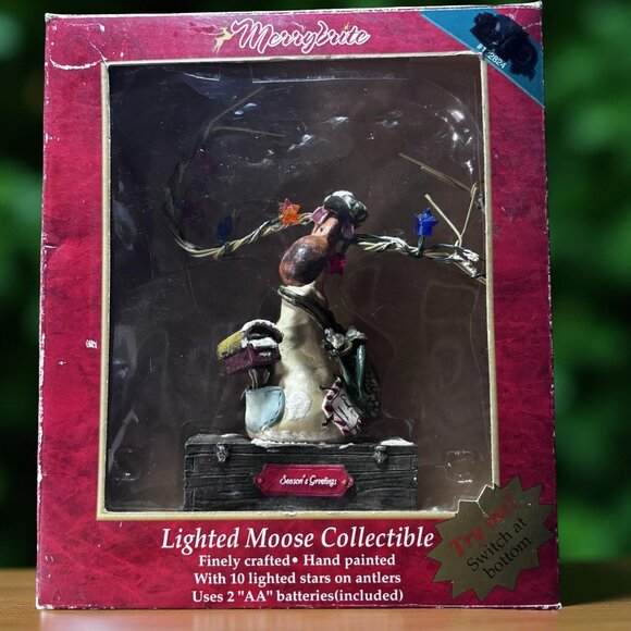 MerryBrite Lighted Moose Collectible – Hand-Painted Resin Holiday Figurine with - Picture 5 of 5